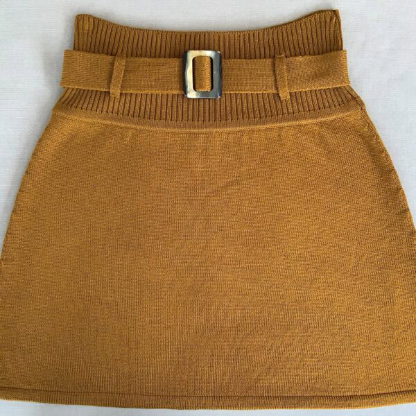 Knit skirt, Classic no. 4 ochre: Ochre knit skirt with a belt. High-quality Danish design by Hanne Linding.