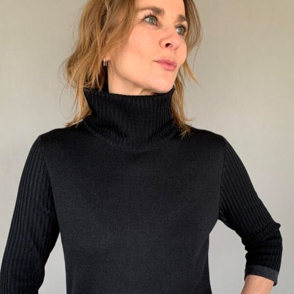 dress collar and sleeves Knitwear for women - handmade in Italy Knit dress, With a Twist no. 4 anthracite. Quality knit from Hanne Linding, Danish design.