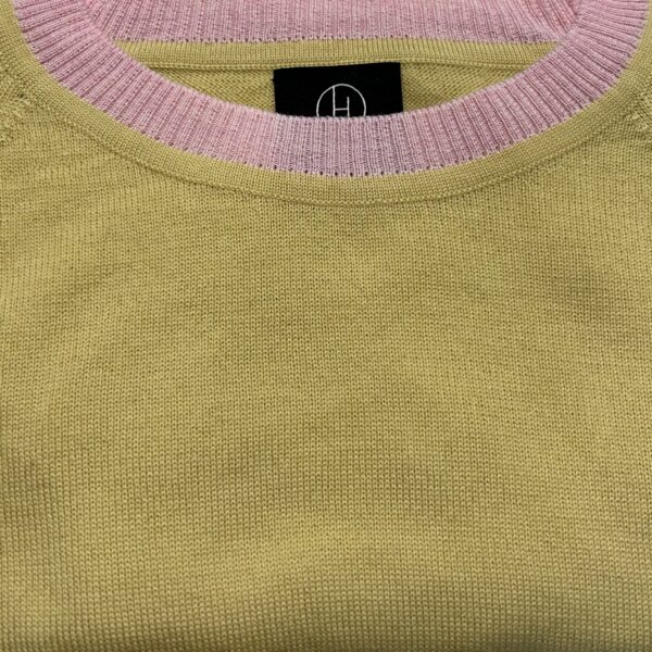 IMG 5498 002 Women's knitwear - handmade in Italy short-sleeved knit blouse, with a twist no. 1 lemon yellow and pink